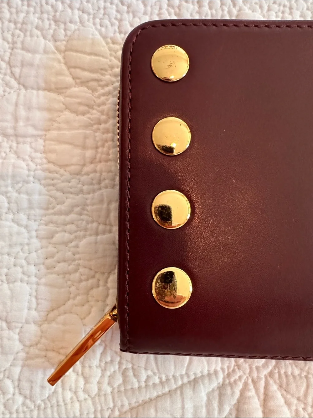 Hammitt Burgundy Leather Zip Wallet with Gold Studs